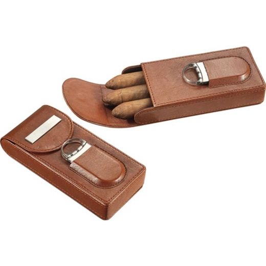Visol Caldwell Brown Leather Cigar Case With Cigar Cutter