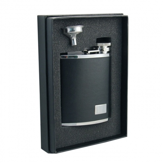 Visol Zen 7Oz Black Leatherette Stainless Steel Flask Gift Set