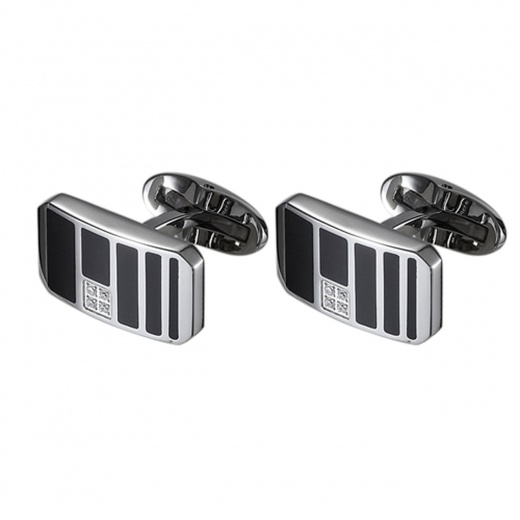 Caseti Sunderland Stainless Steel and Black Enamel Cufflinks