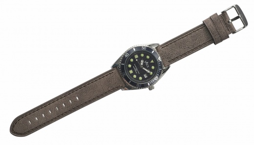 Visol Dantes Polished Chrome and Grey Leather Wrist Watch