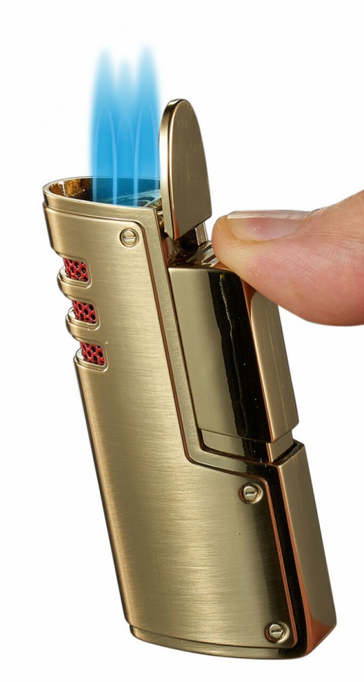 Visol Artdeco Brushed Gold Triple Torch Cigar Lighter