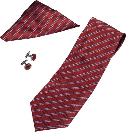 Marcus Red Stripe Pattern Tie, Cufflinks And Pocket Square Gift Set