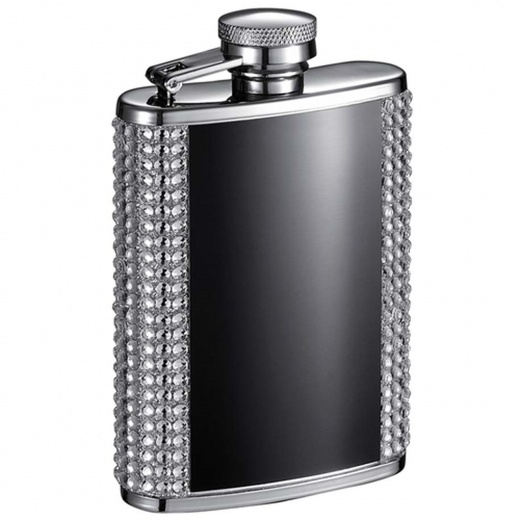 Visol Amanda 3 Oz Black and White Bling Hip Flask