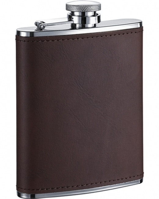 Visol Kenton 6Oz Brown Leatherette Stainless Steel Hip Flask