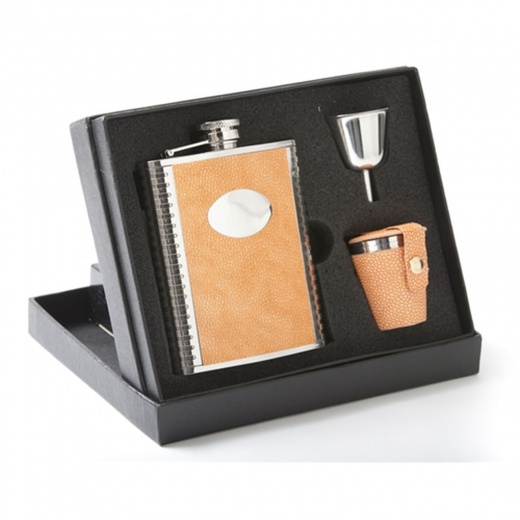 Visol Meridian Orange Lizard 6Oz Deluxe Flask Gift Set