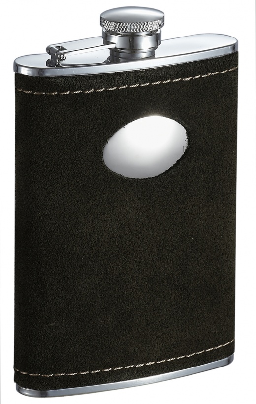 Visol Manzanillo Dark Olive Colored Suede Flask With Oval Plate