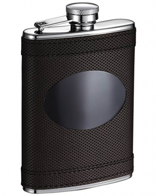 Visol Kearney 6 Oz Brown Leatherette Flask With Black Engraving Plate