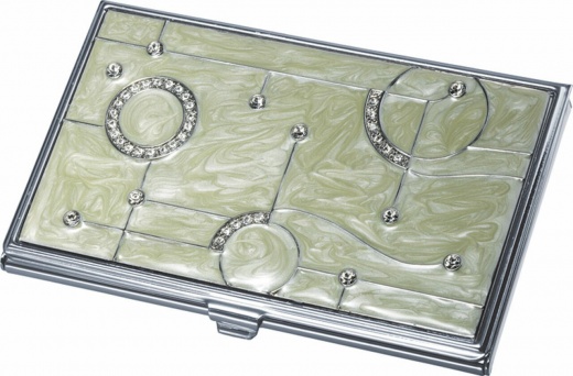 Visol Nahla Contemporary Design With Clear Crystals Business Card Case