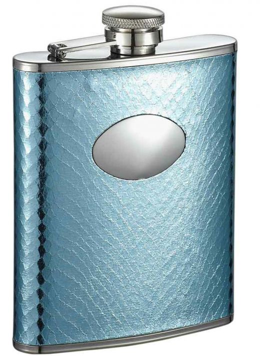 Visol Cielo Blue Snakeskin Stainless Steel Hip Flask