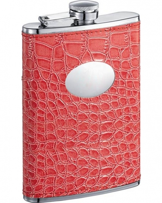 Visol Sweety Crocodile Hot Pink Leatherette Stainless Steel 8Oz Hip Flask