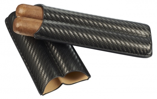 Visol Leather Cigar Case with Black Carbon Fiber Pattern