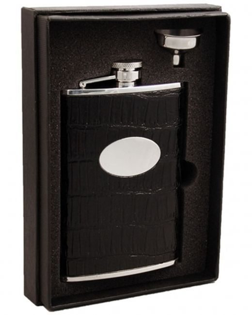 Visol Fantastique Black Crocodile Leatherette Hip Flask Gift Set