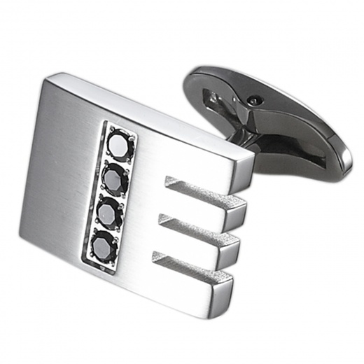 Caseti Thatcher Stainless Steel and Black Crystal Cuff Links