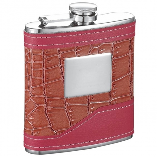Visol Selene Crocodile Pink Leather 6Oz Hip Flask