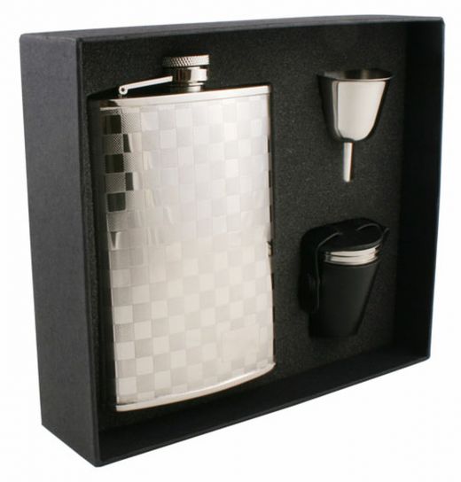 Visol Mate Checker Design Stainless Steel 8Oz Flask Gift Set