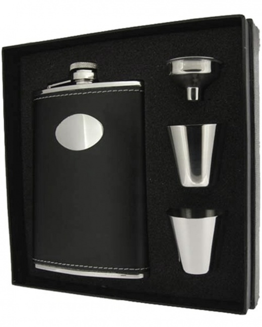 Visol Eclipse Z Black Leather 8Oz Lux Flask Gift Set
