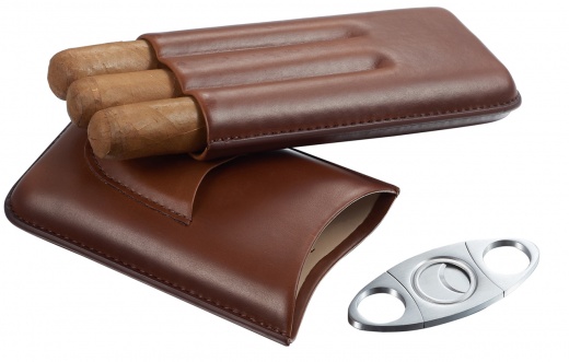 Visol Legendary Brown Genuine Leather Cigar Case with Cutter