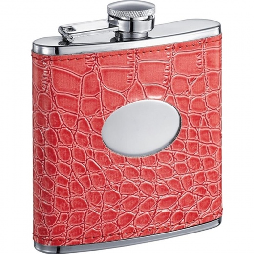 Visol Sweety Crocodile Hot Pink Leatherette Stainless Steel 6Oz Hip Flask