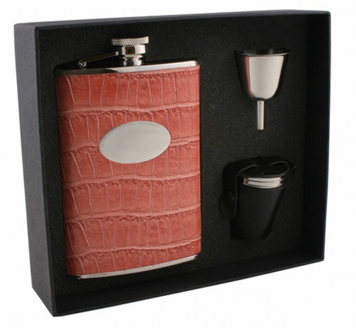 Visol Merveilleux Pink Leatherette 8Oz Deluxe Flask Gift Set
