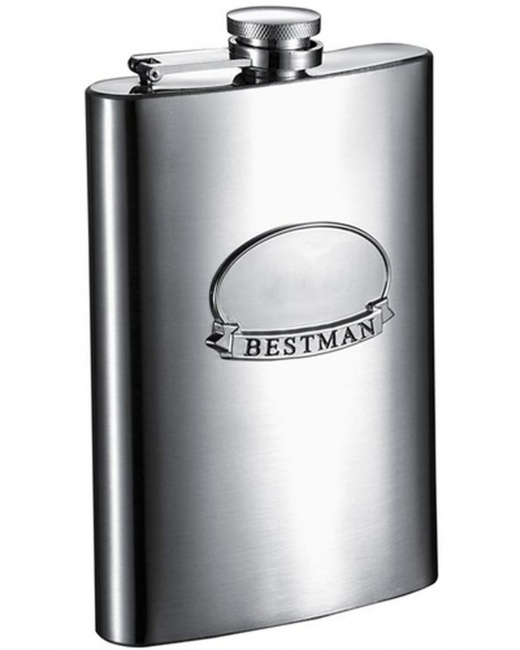 Visol Best Man Ribbon 8 Oz Brushed Steel Flask