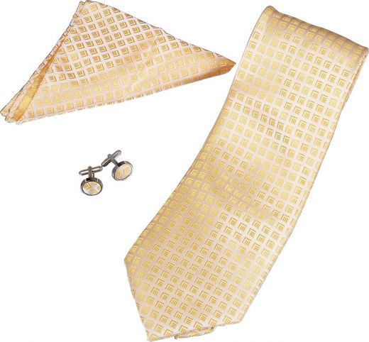 Toriz Yellow Pattern Tie, Cufflinks And Pocket Square Gift Set - Elevate Your Style