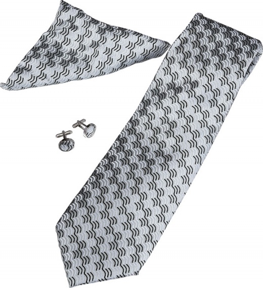 Visol Tristan Swirl Pattern Tie, Cufflinks And Pocket Square Gift Set