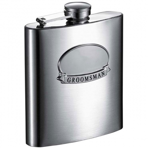 Visol Groomsman Ribbon 6 Oz Brushed Steel Flask