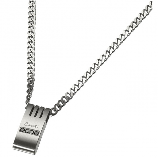 Caseti Kew Stainless Steel and Black Crystal Pendant with Chain