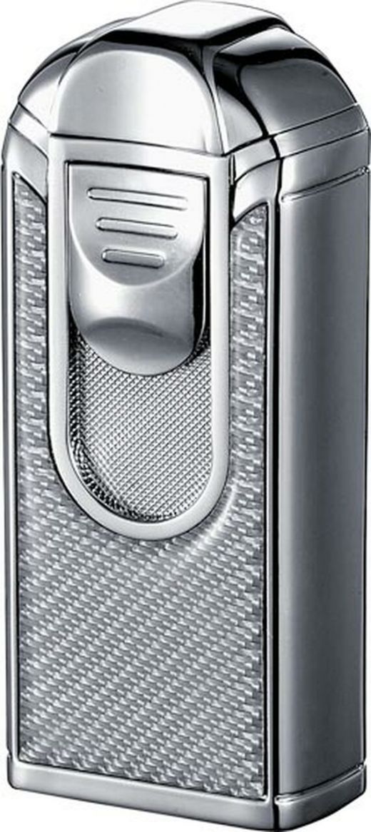 Visol Alec Iii Chrome And White Carbon Fiber Triple Torch Flame Lighter