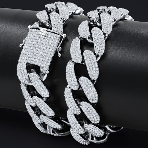 Hotshot 49.96 Ctw 22 Mm Silver Moissanite Iced Out Chain Necklace