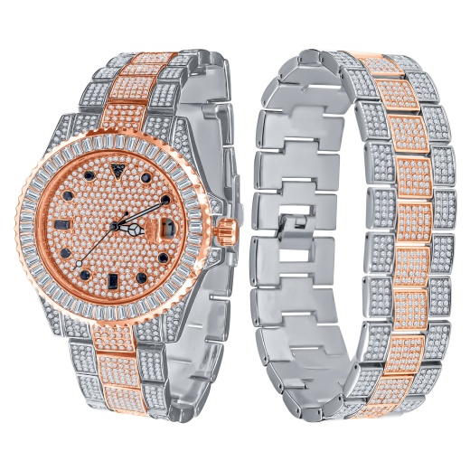 Interstellar Divers Bezel Iced Out Watch & Bracelet Set