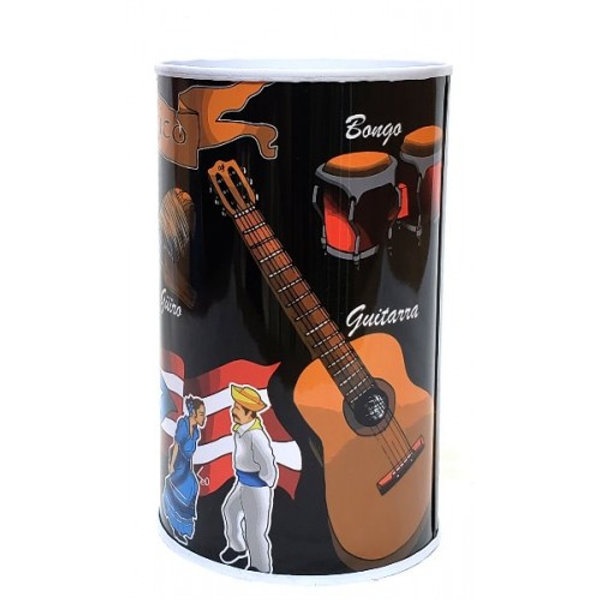 Puerto Rico Flag & Jibaro Dancing Alcacia Tin Can " Piggy Bank