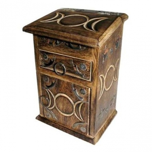 Triple Moon Herb Chest - Hand-Carved Wood with Unique Design