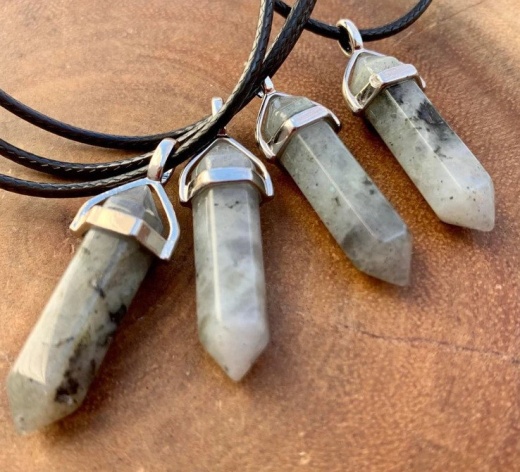 Hexagonal Natural Crystal Pendant : Labradorite