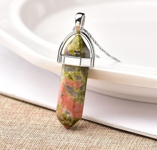 Hexagonal Natural Crystal Pendant : Unakite