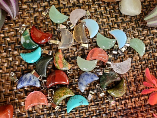 Crescent Moon Natural/Dyed Stone Pendant (Set of 12)