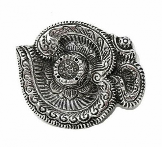 Om Metal Burner 5" - Antique Finish Silver Toned Incense Stick/Cone Holder