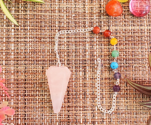 Seven Chakra Rose Quartz Stone Bonded Pendulum