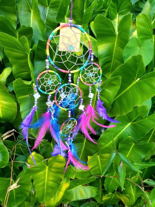 Handmade Dream Catcher Mirror - Multi-Color Smaller Round Center