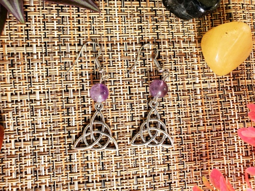 Amethyst Triquetra Earring Set - Antique Silver Color