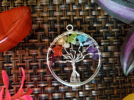 Chakra Stones Tree of Life Pendant - Round