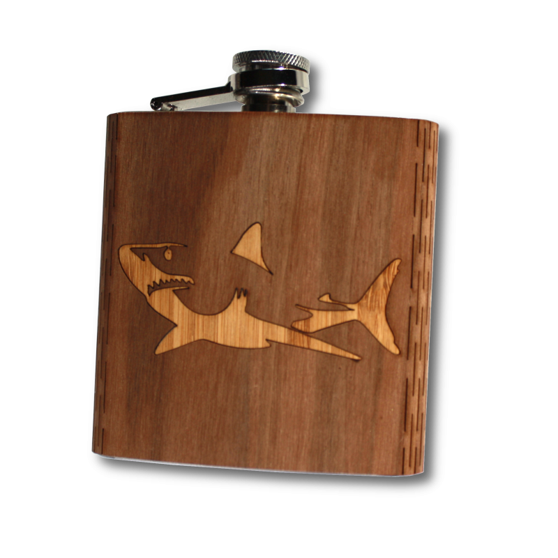 6 Oz. Wooden Hip Flask - Great White Shark