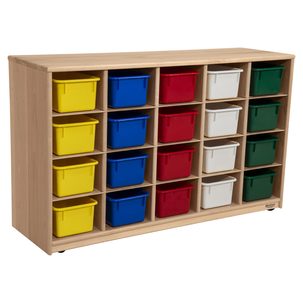 20 Cubby Mobile Tray Cabinet with 20 Scoop Front Storage Bins
