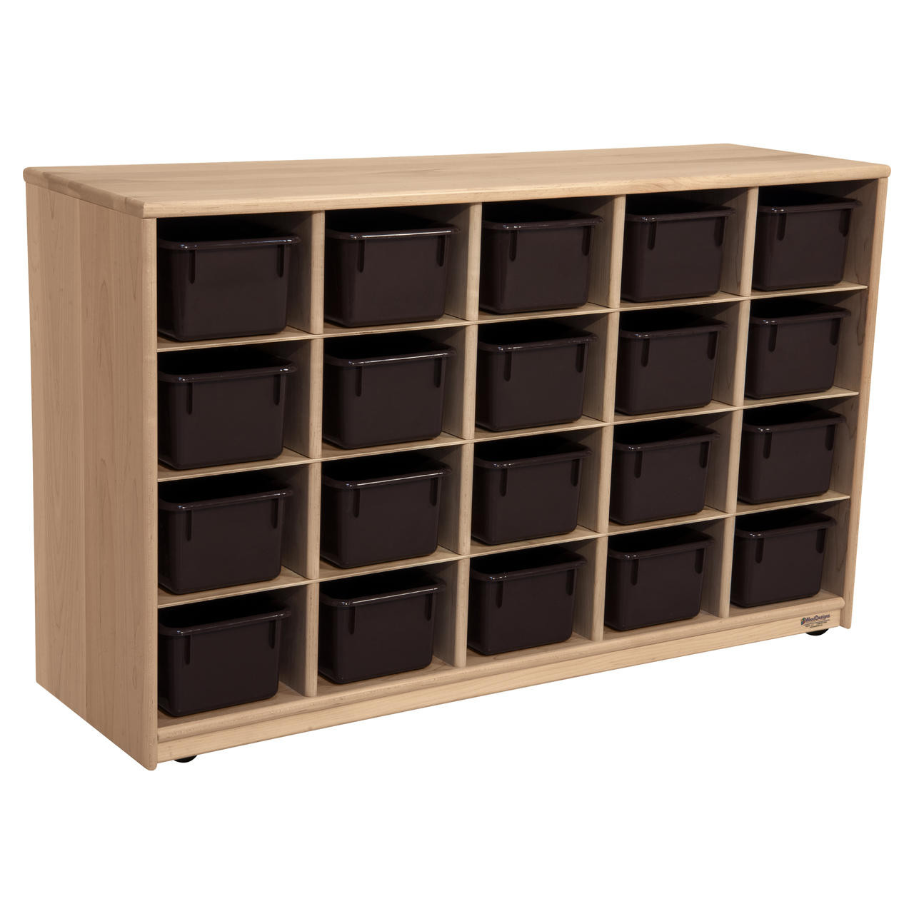 20 Cubby Mobile Tray Cabinet with 20 Scoop Front Storage Bins