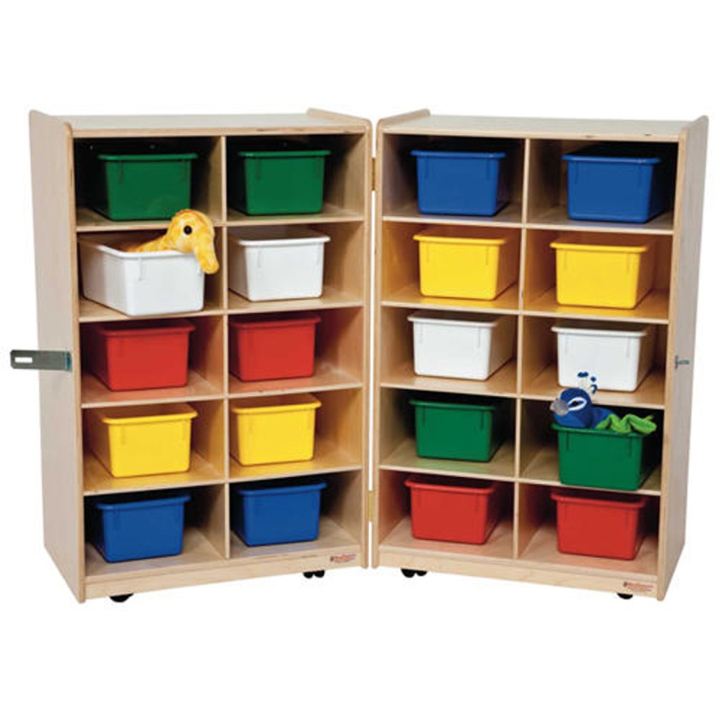 20 Cubby Mobile Tray Cabinet with 20 Scoop Front Storage Bins