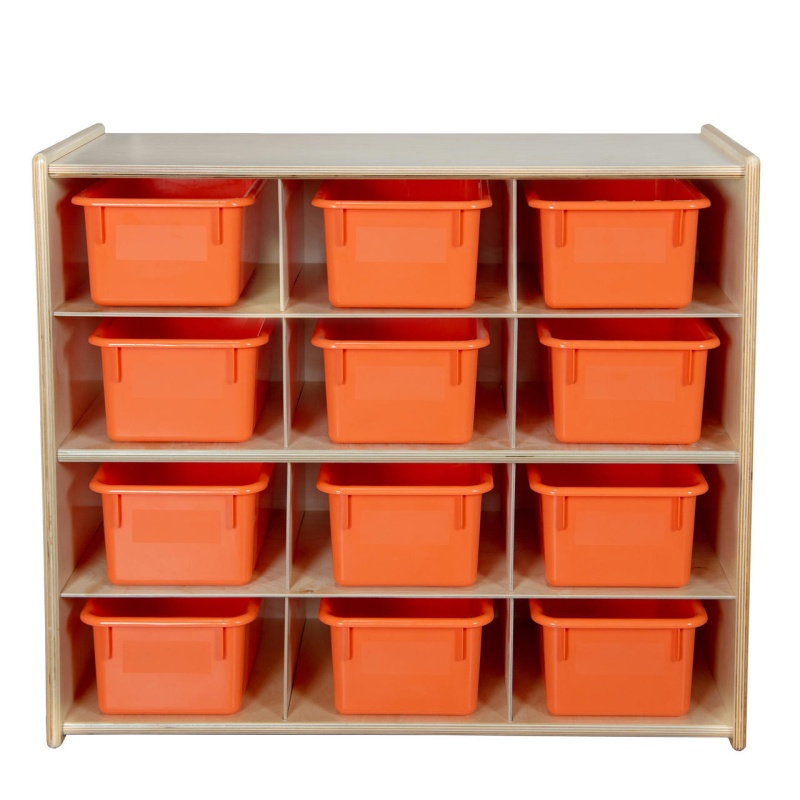 Birch 12-Cubby Storage Unit W/Orange Tubs-Rta