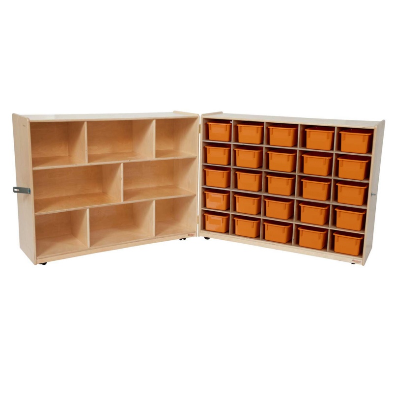 Wood Designs 23609OR Tray and Shelf Folding Storage with 25 Orange Trays