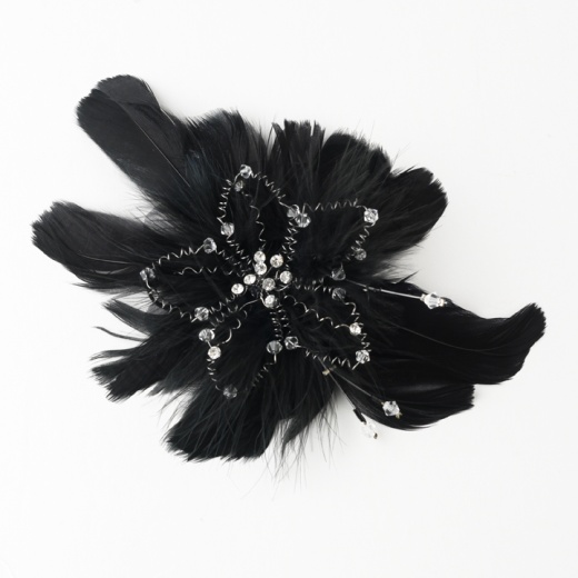 Black Feather Hair Piece with Brooch Pin