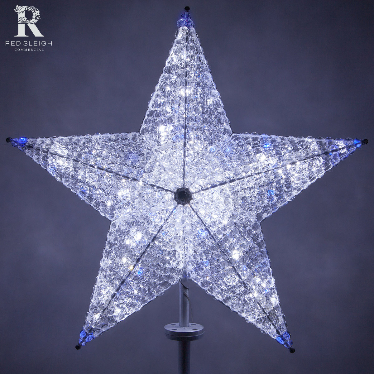 Shimmering Cool White & Blue Led Crystal 5 Point Star Tree Topper