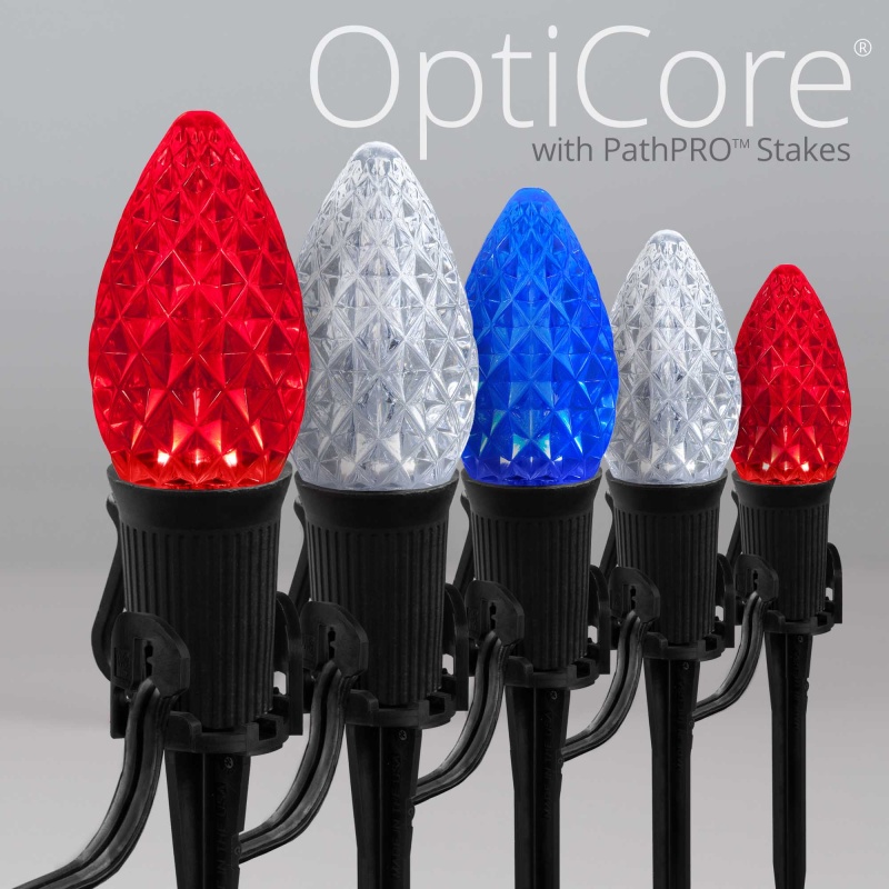C7 Red / White / Blue Opticore® Patriotic Pathway Lights, 5" Pathpro Tm Stakes